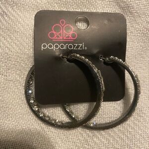 Paparazzi Glittering Gunmetal Hoop Earrings